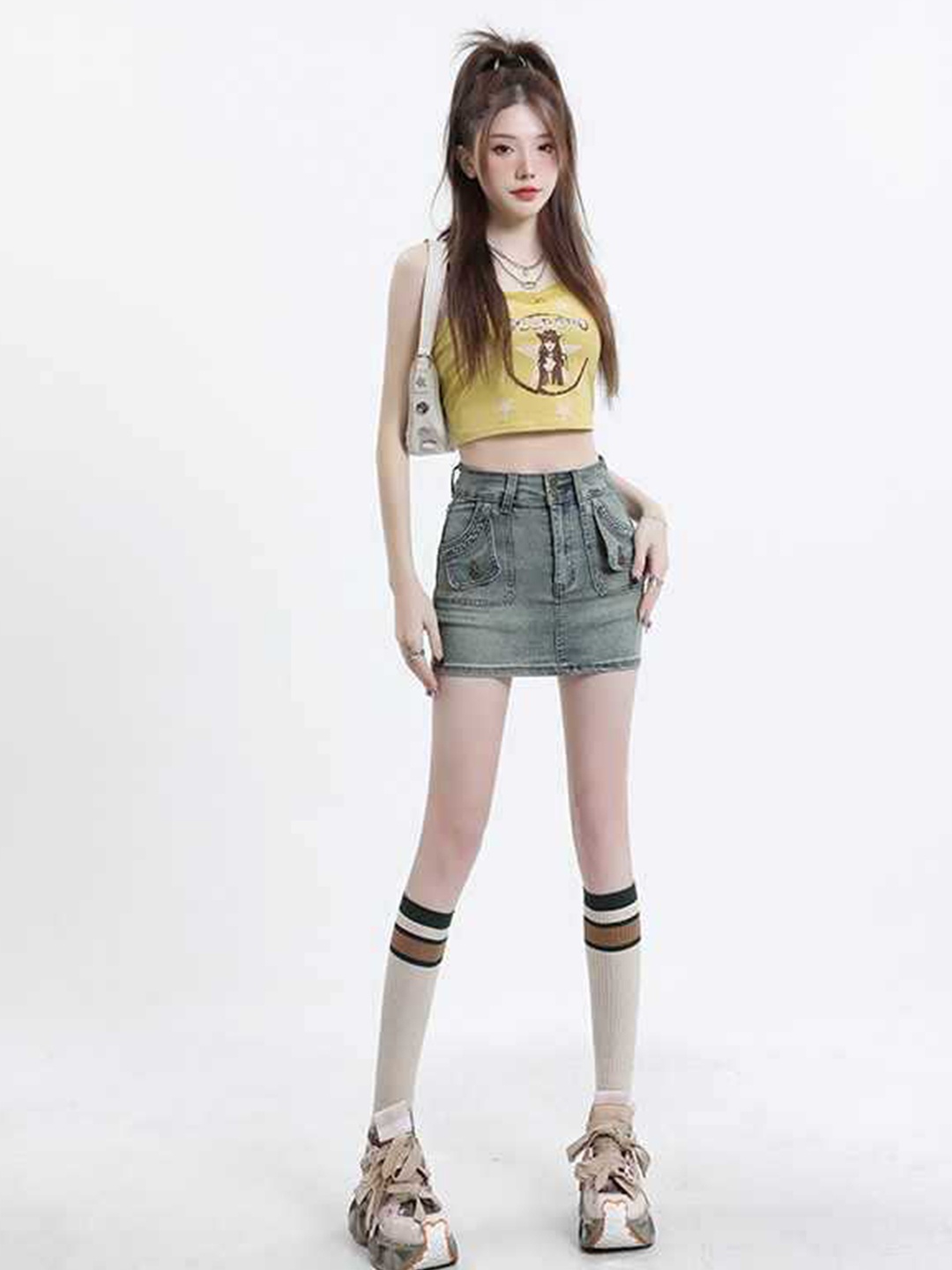 

StyleCast Denim Mini Pencil Skirt, Grey