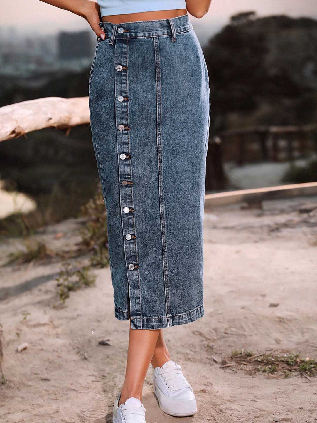 

BoStreet Blue Denim Pencil Midi Skirt