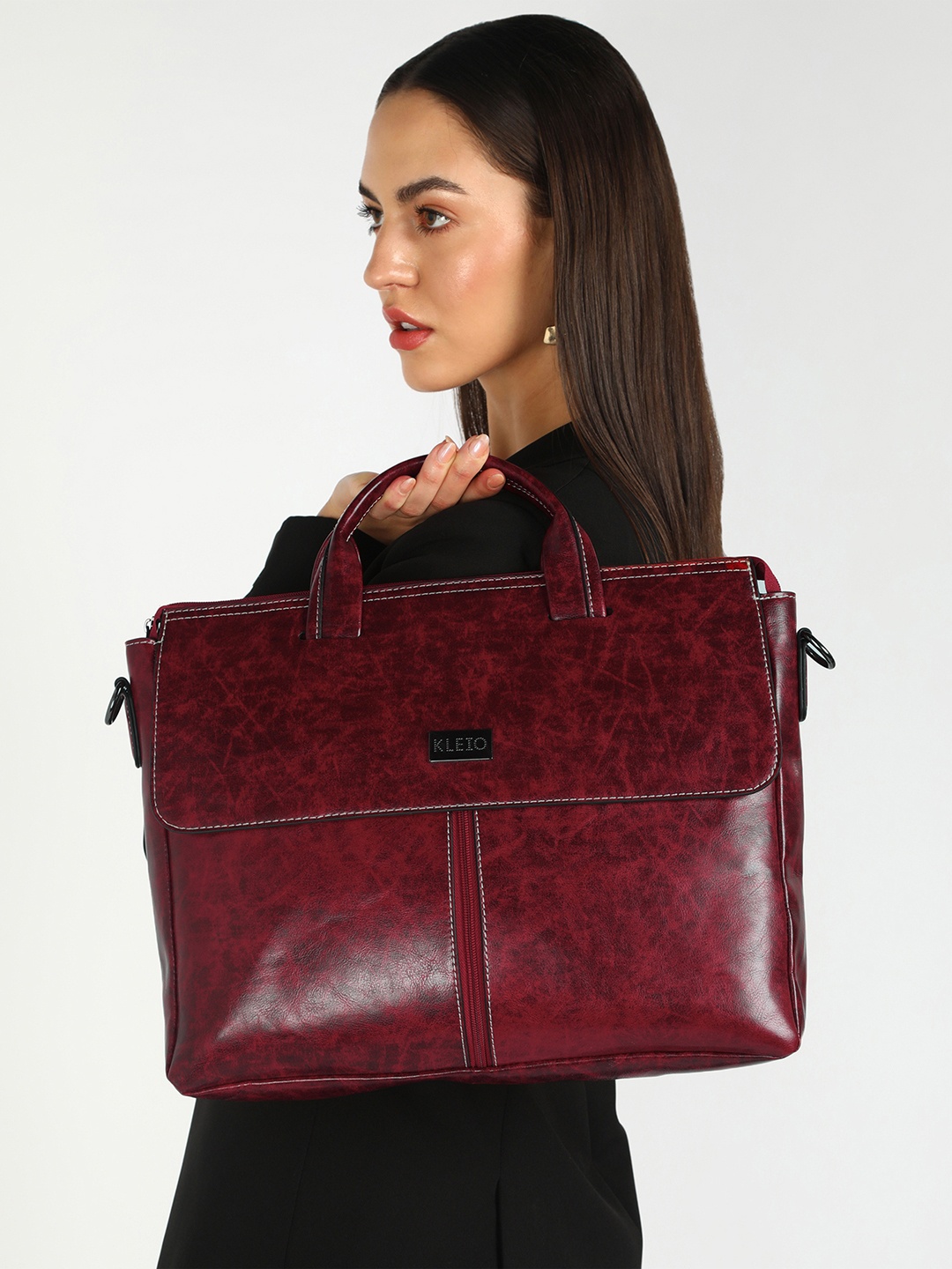 

KLEIO Vegan Marble Textured Unisex Laptop Bag, Maroon