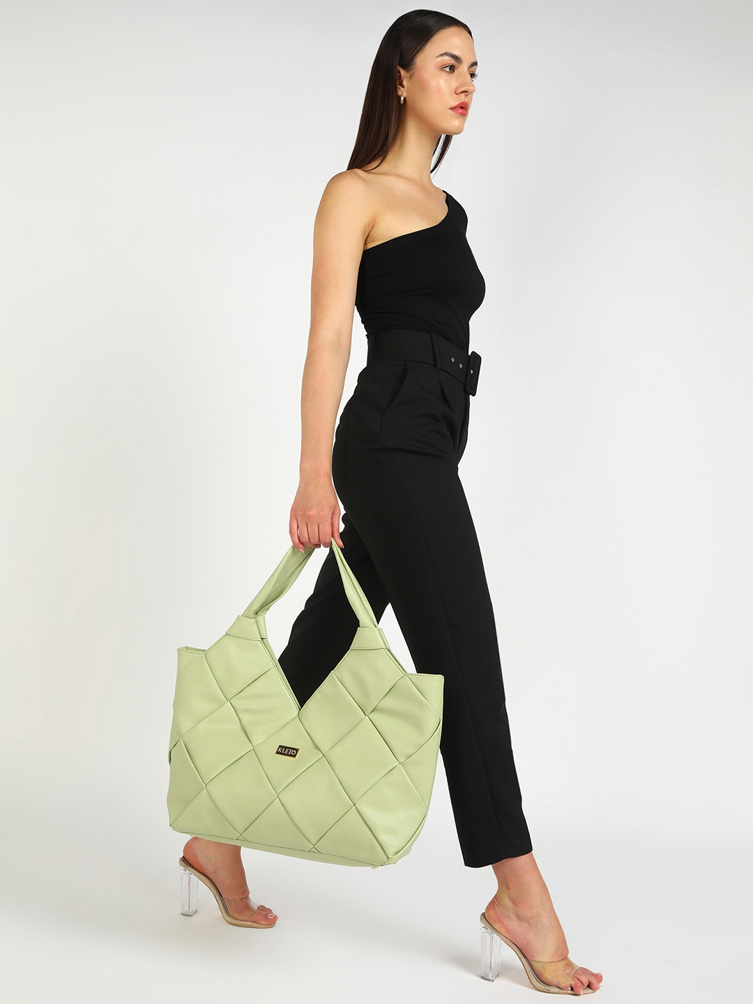 

KLEIO Vegan Large Weaved Tote Bag, Green