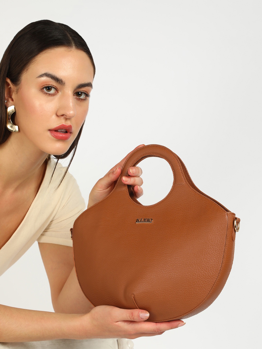 

KLEIO Vegan Curved Carryall Handbag, Brown