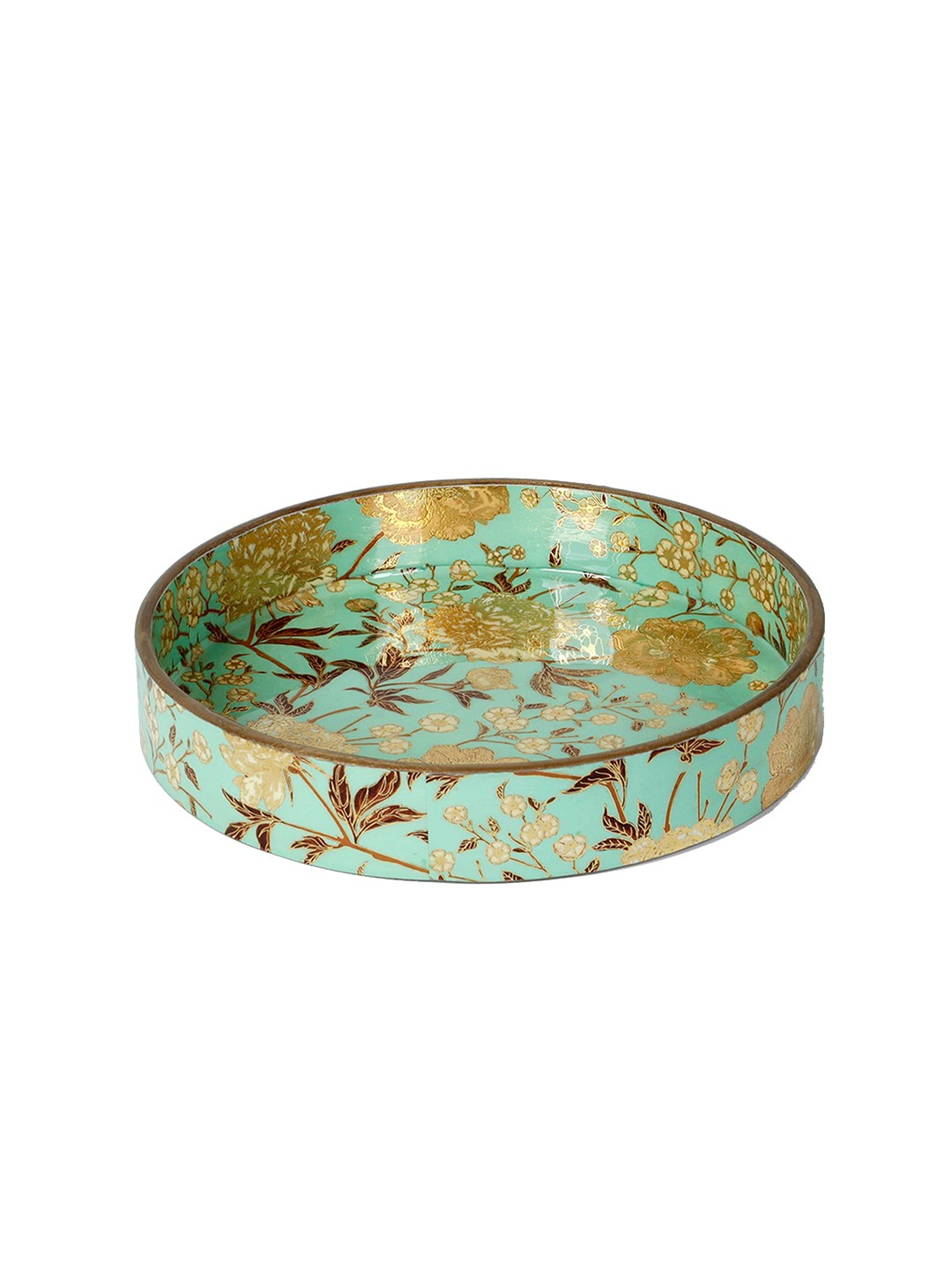 

CASA DECOR Green Printed Enamel Round Tray
