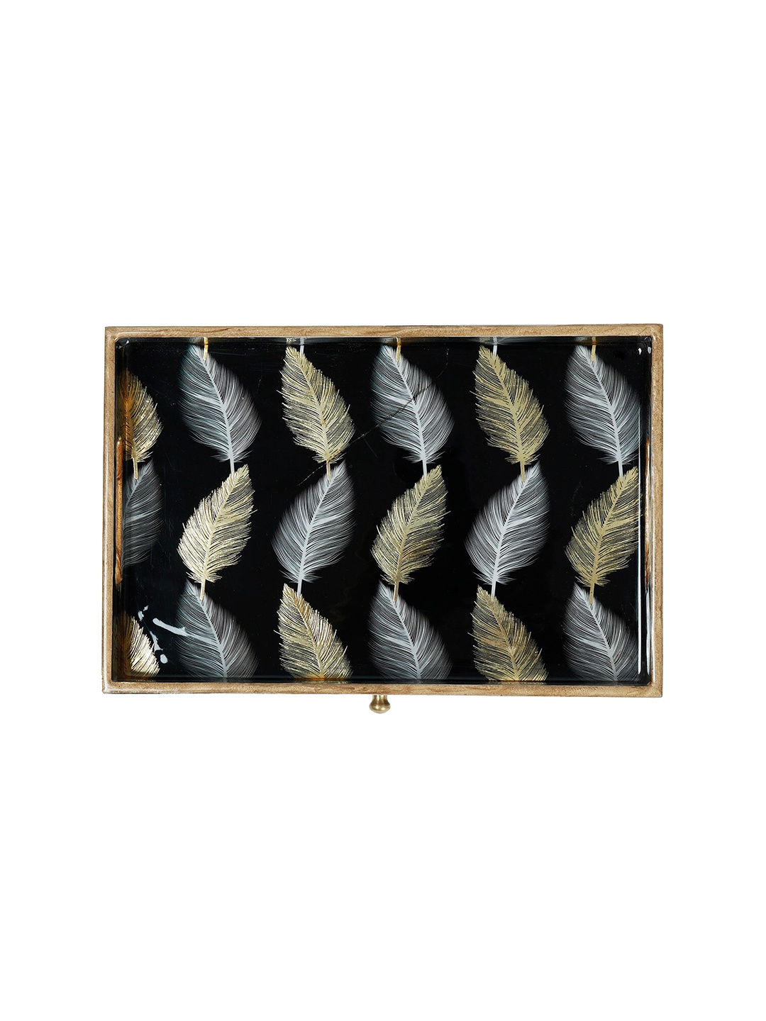 

CASA DECOR Black & Grey Leafy Luxe Enamel Tray
