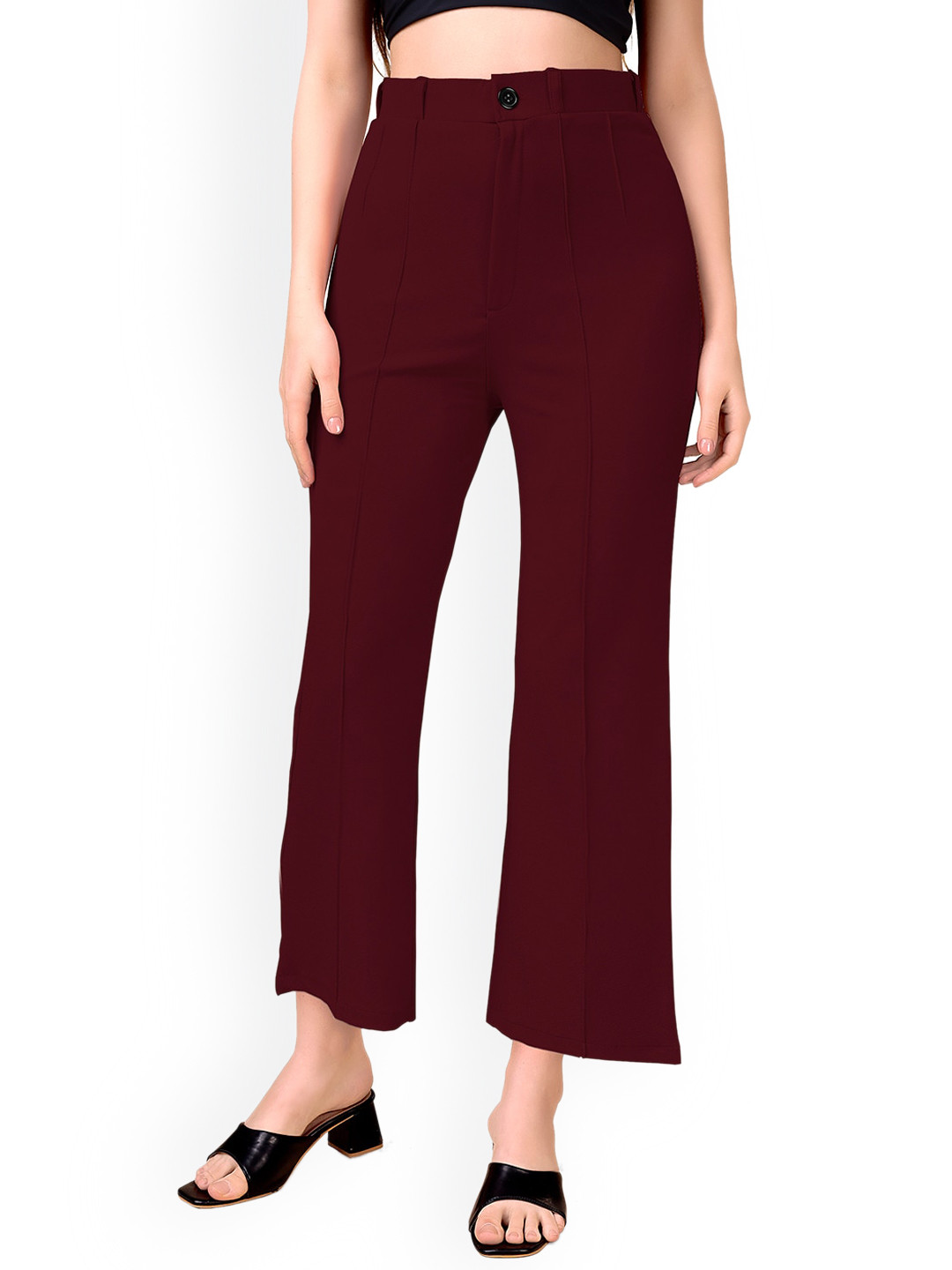 

WESTHOOD Women Smart High-Rise Wrinkle Free Bootcut Trousers, Maroon