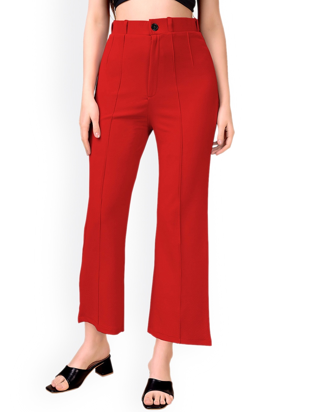 

WESTHOOD Women Smart High-Rise Wrinkle Free Pleated Trousers, Red