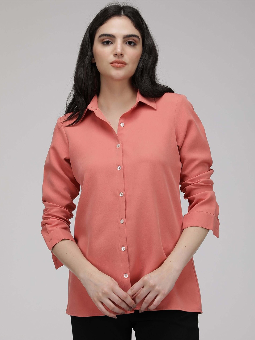 

IDK Peach-Coloured Crepe Shirt Style Top