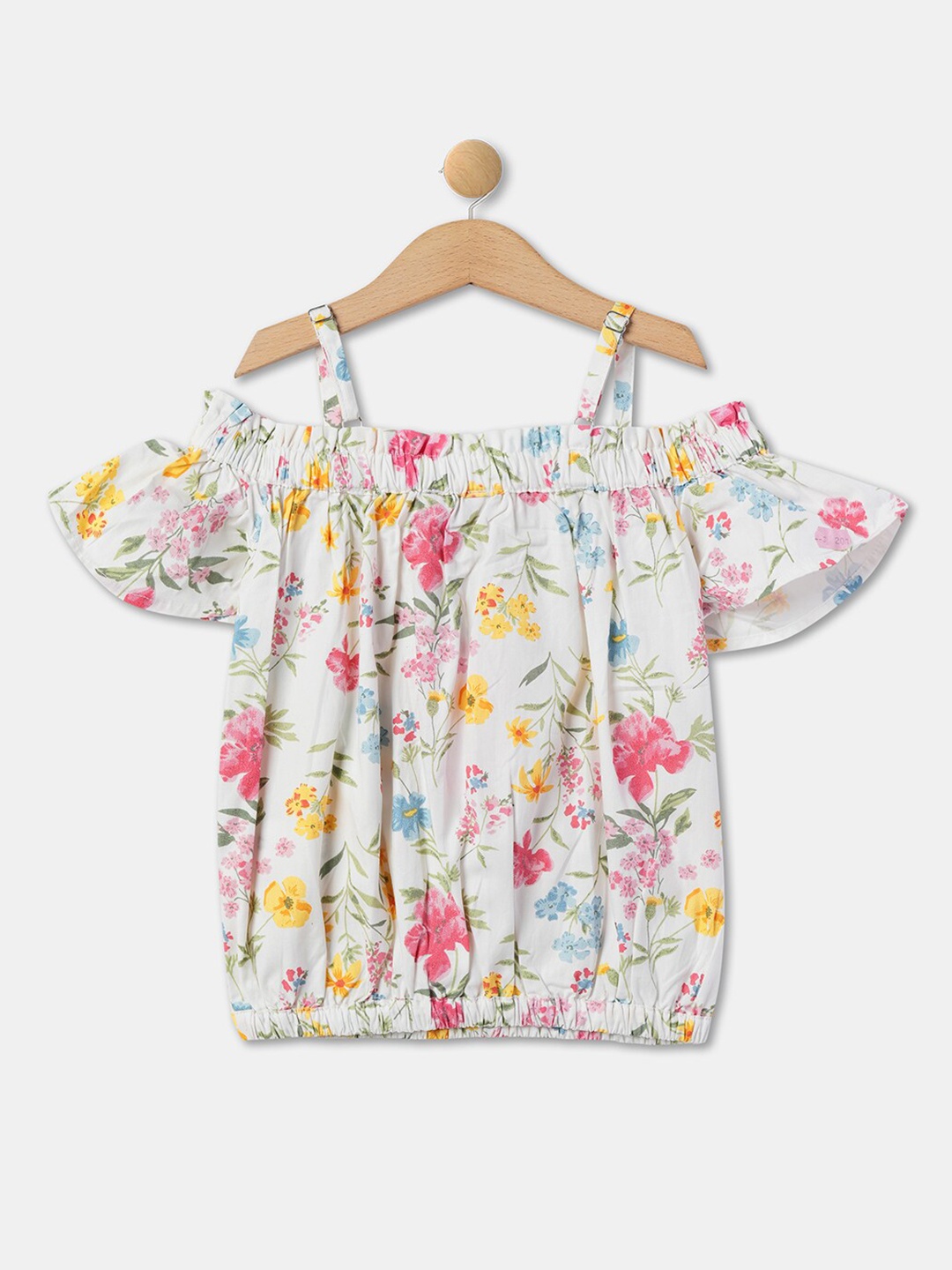 

R&B White Floral Print Cotton Top