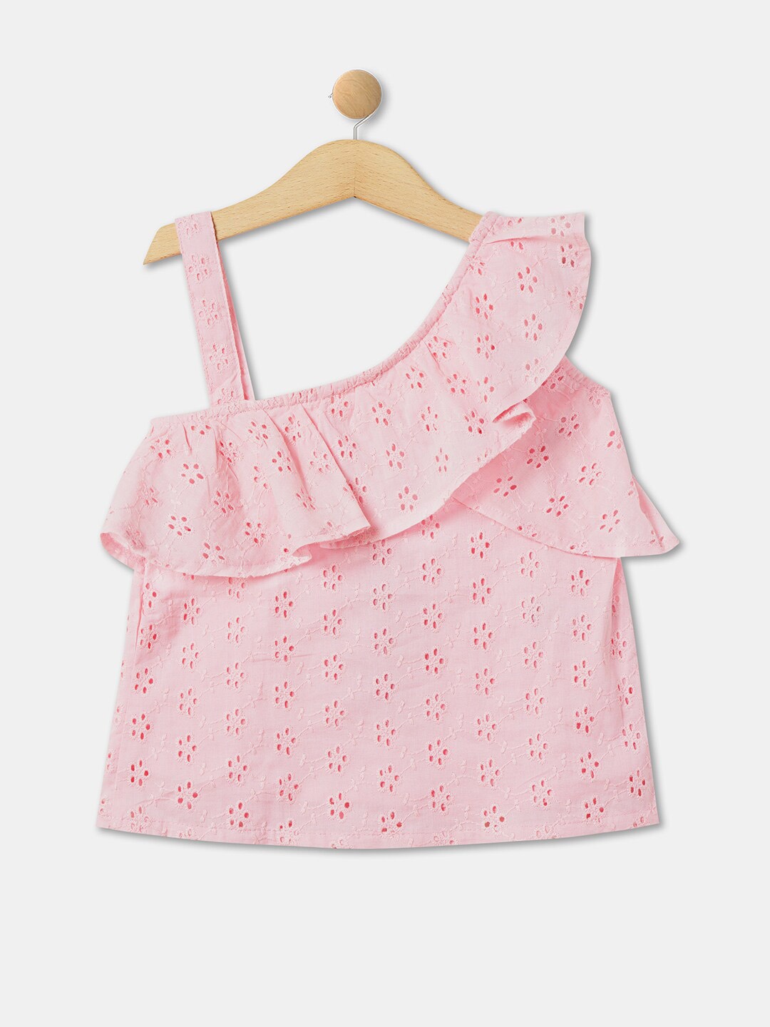 

R&B Girls Self Design Schiffli Cotton Regular Top, Pink