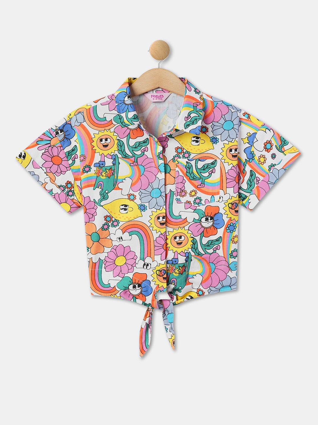 

R&B White Print Cotton Blouson Top