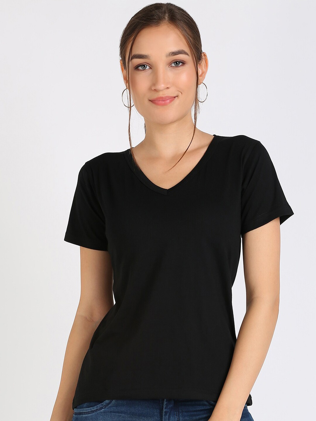 

VAHSON V-Neck Pure Cotton Slim Fit T-shirt, Black