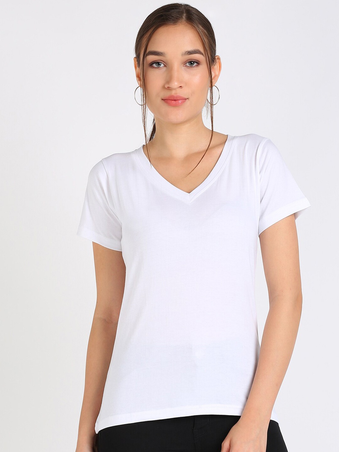 

VAHSON V-Neck Pure Cotton Slim Fit T-shirt, White