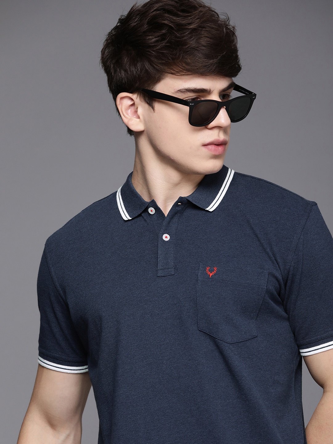 

Allen Solly Solid Polo Collar Pure Cotton T-shirt, Navy blue