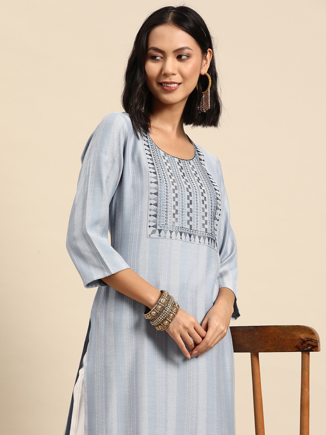 

Sangria Geometric Dobby Kurta, Blue