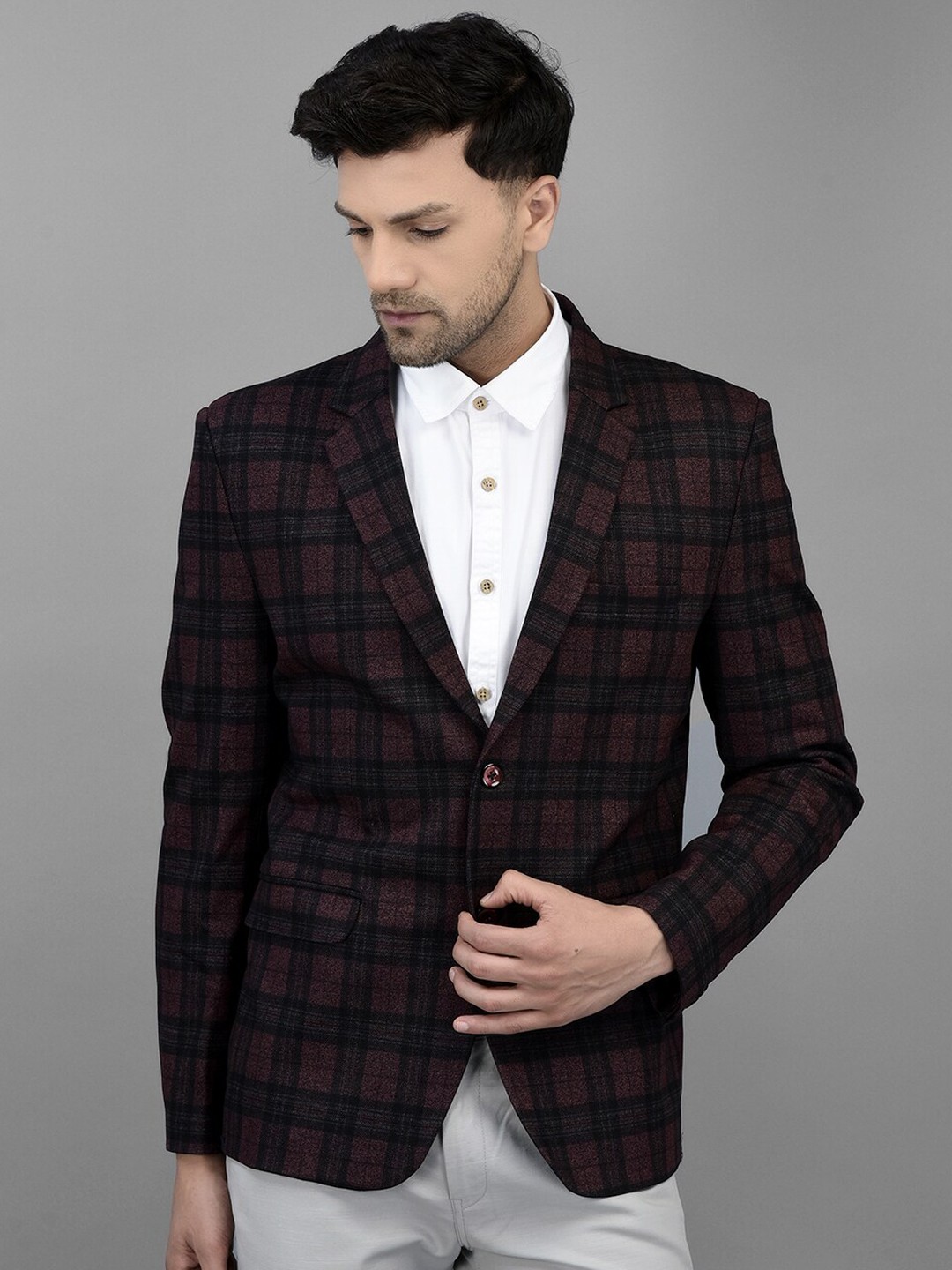 

Canary London Checked Single Breasted Slim Fit Blazer, Red