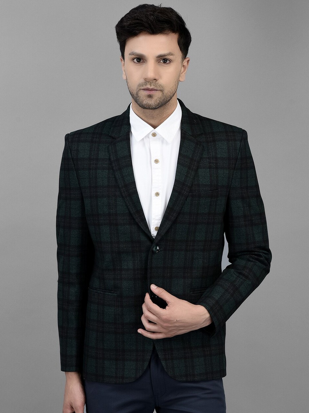 

Canary London Checked Single Breasted Slim Fit Blazer, Olive