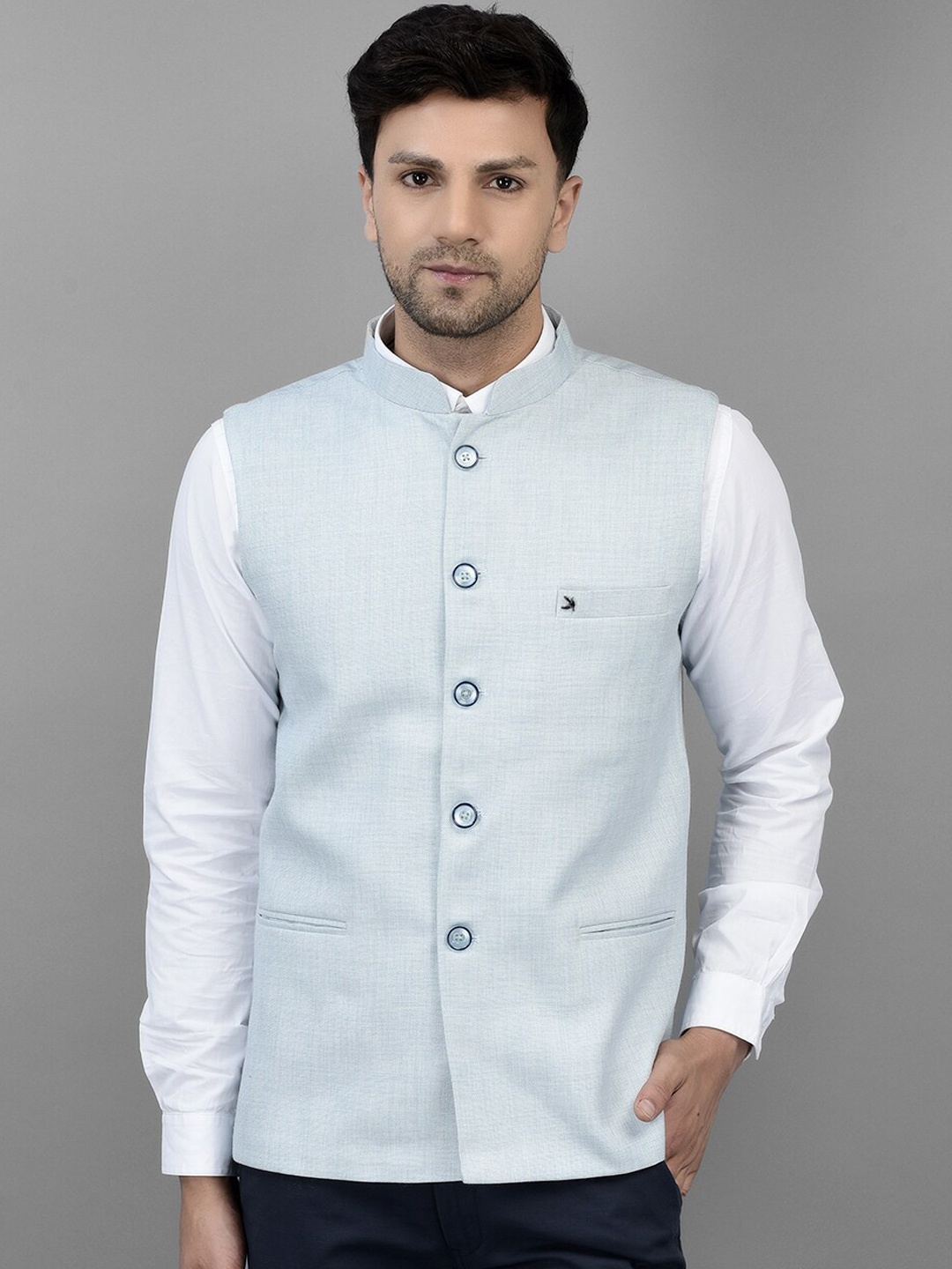 

Canary London Slim Fit Cotton Linen Nehru Jacket, Sea green