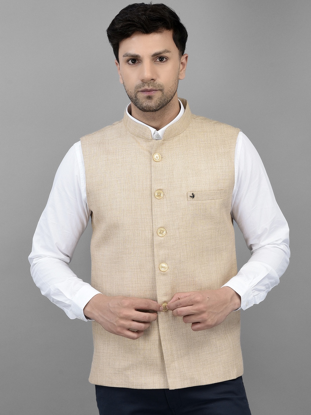 

Canary London Woven Design Sleeveless Nehru Jacket, Beige