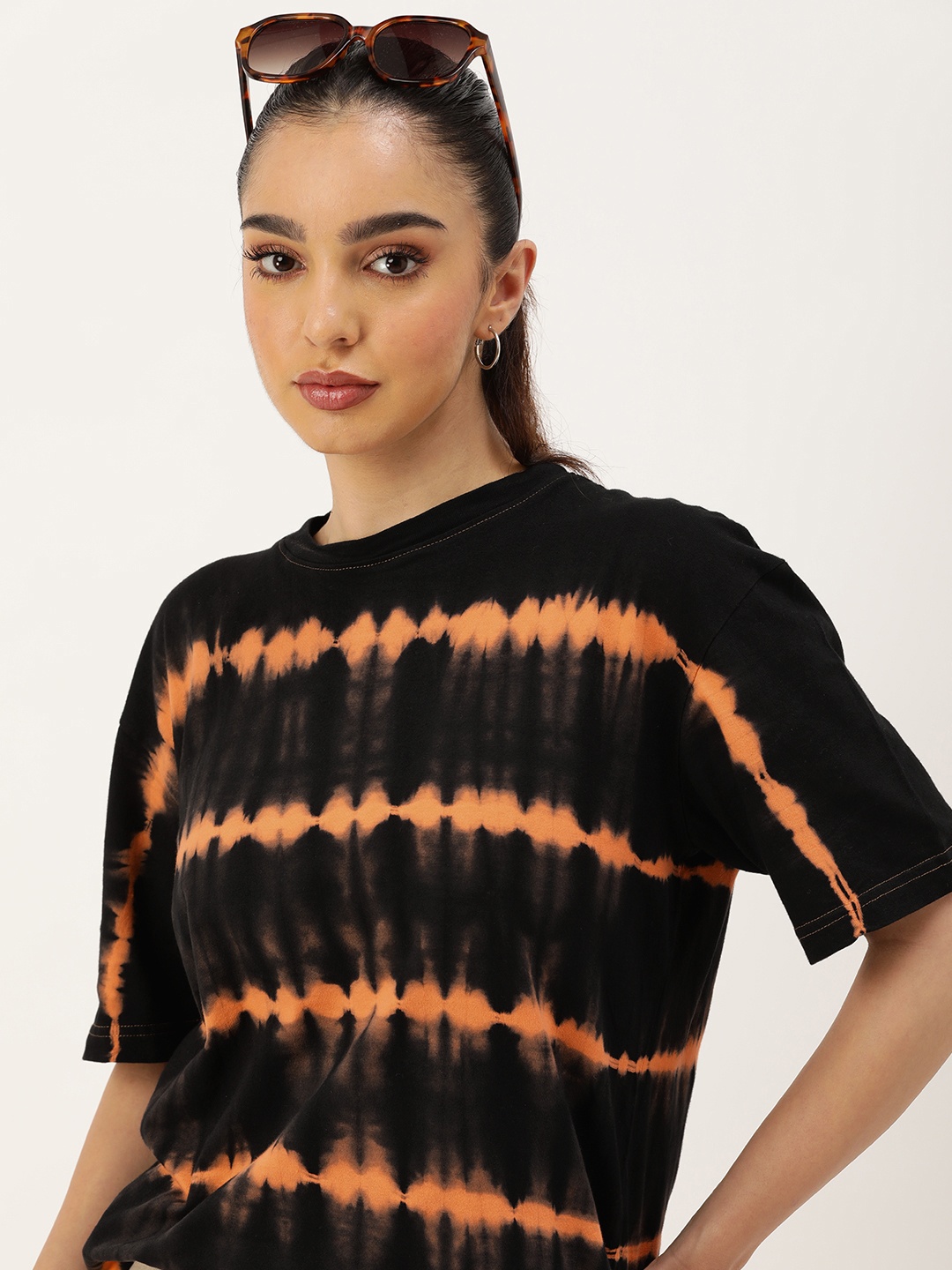 

Kook N Keech Tie & Dye Drop-Shoulder Sleeves Pure Cotton Longline Oversize T-shirt, Black