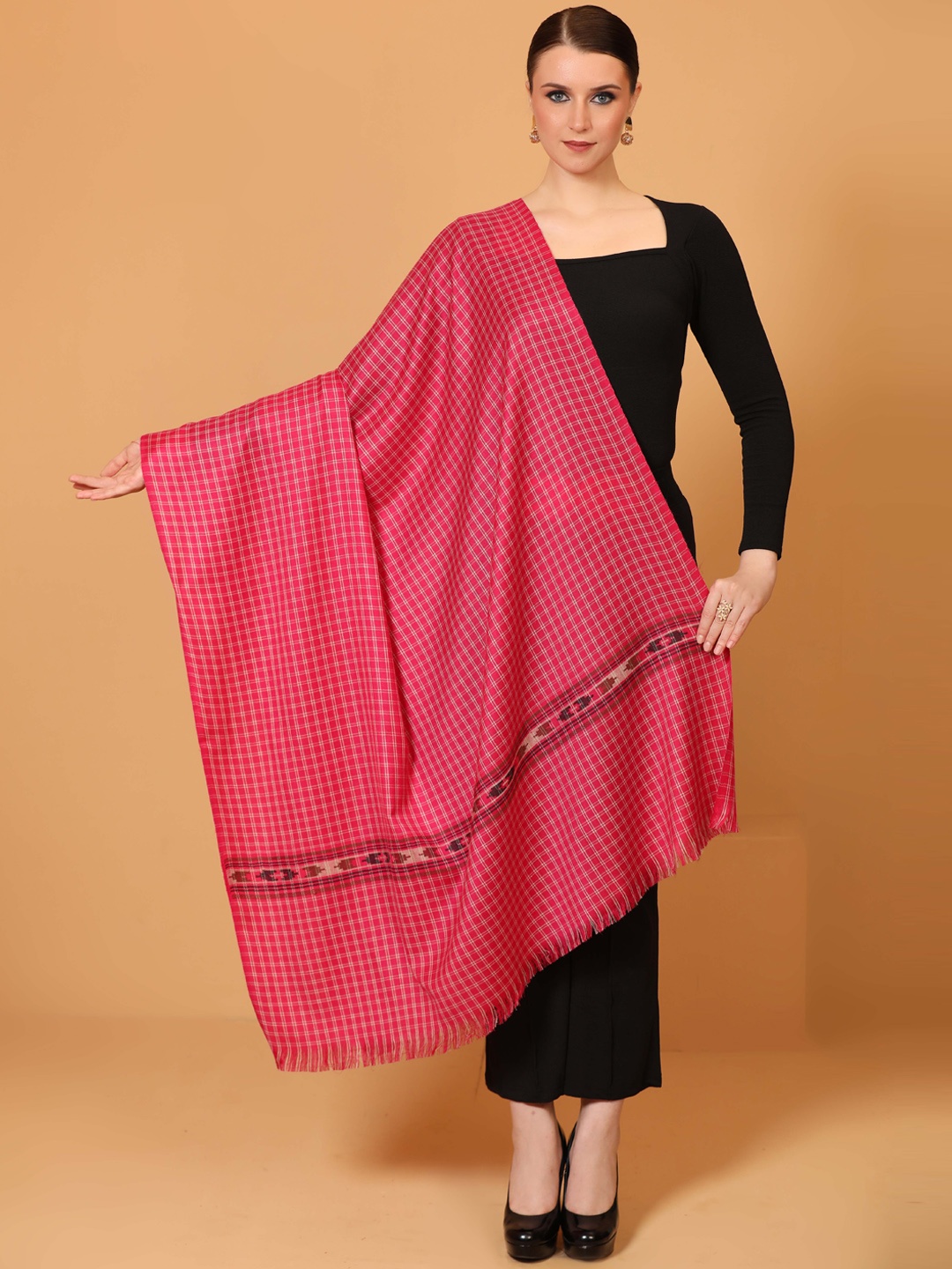 

Pashtush Woven Design Shawl, Fuchsia