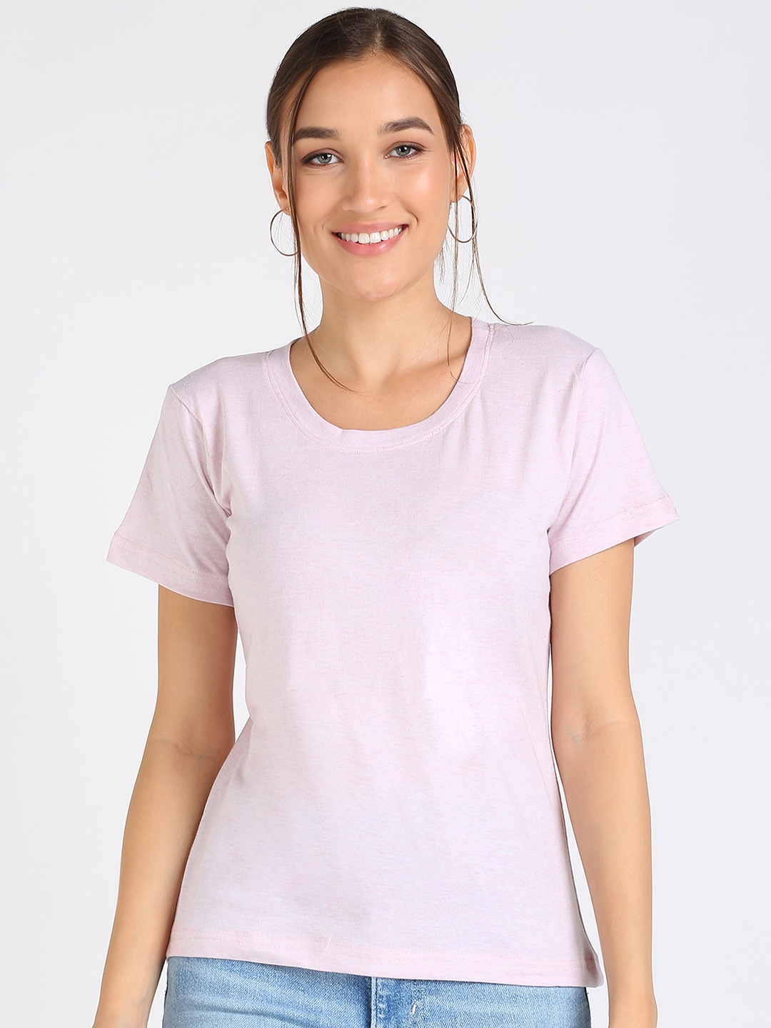 

VAHSON Women Pink Pure Cotton Slim Fit T-shirt