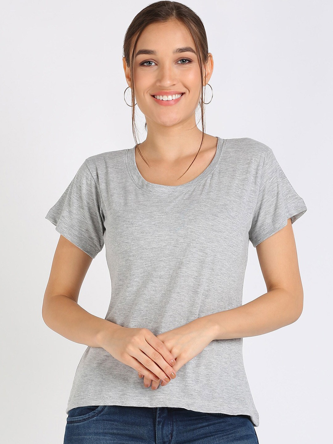

VAHSON Pure Cotton Slim Fit T-shirt, Grey melange