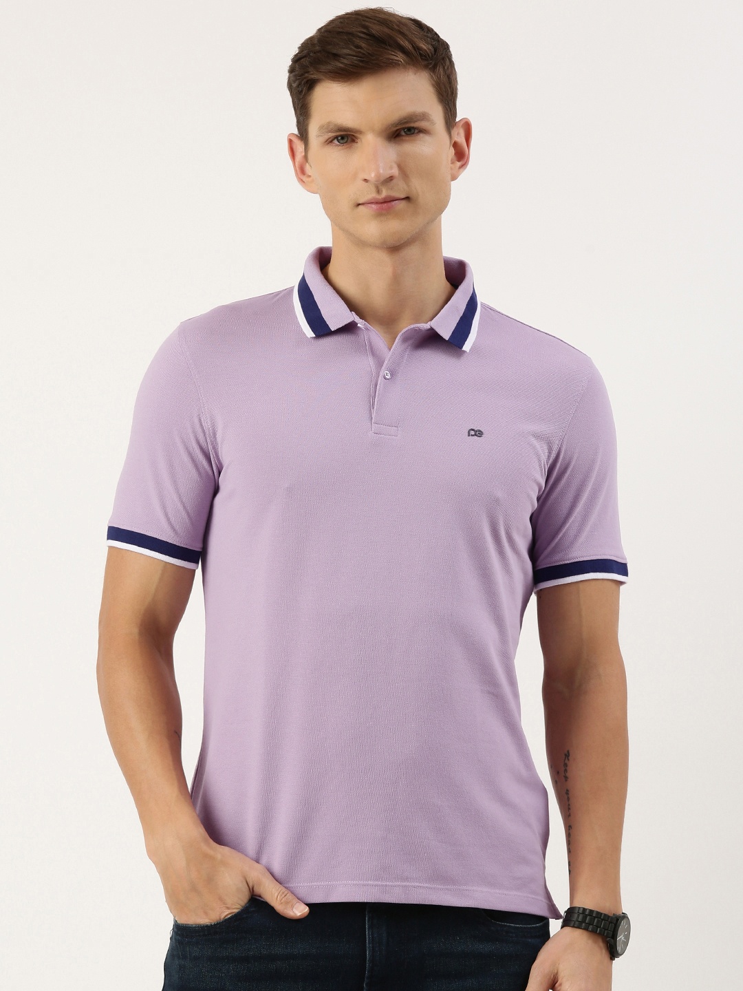 

Peter England Men Polo Collar Slim Fit T-shirt, Lavender