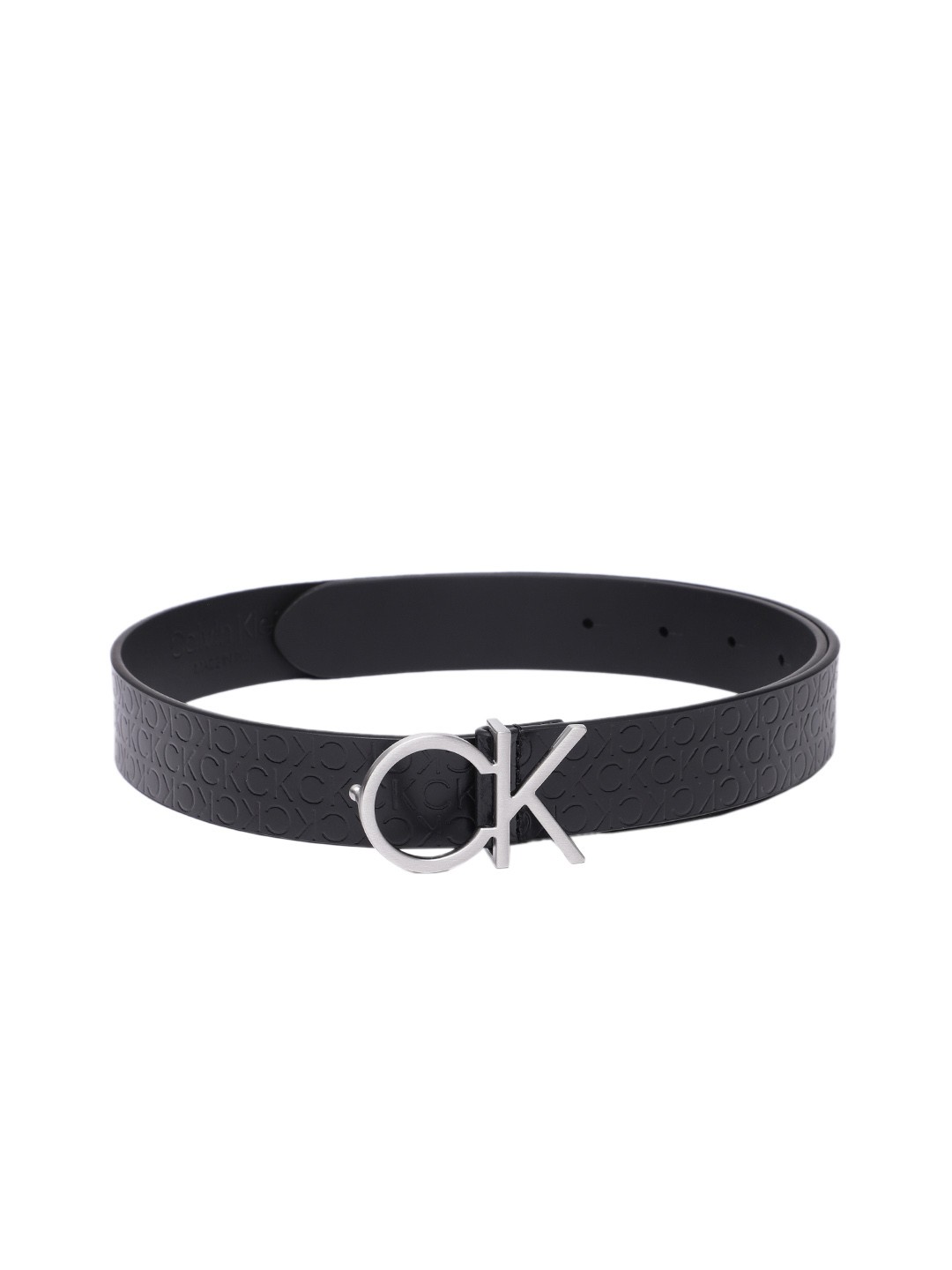 

Calvin Klein Women Brand Logo Textured Leather Belt, Black
