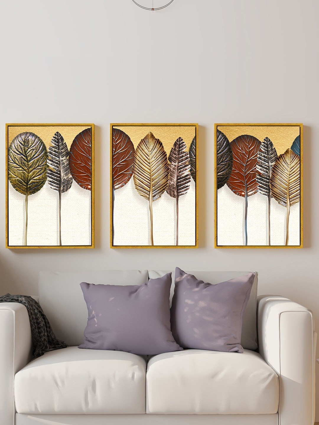 

Art Street Yellow & White 3 Pieces Autumn Leaves Painting Canvas Wall Arts