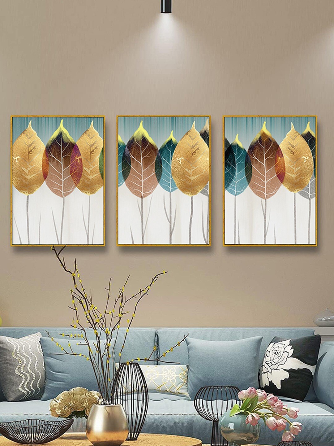 

Art Street White & Yellow 3 Pieces Leaves Painting Canvas Wall Arts