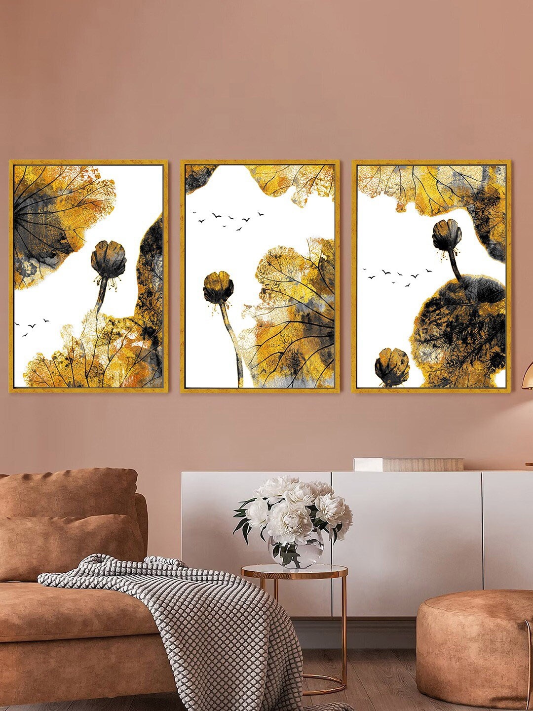 

Art Street White & Yellow 3 Pieces Modern Painting Canvas Wall Arts