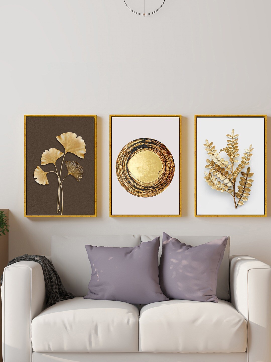 

Art Street White & Yellow 3 Pieces Modern Leaf Painting Canvas Wall Arts