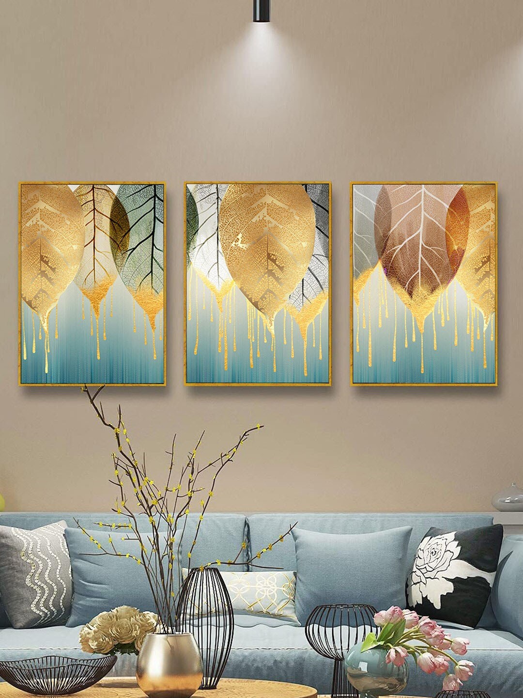 

Art Street Yellow & Blue 3 Pieces Leaf Painting Canvas Wall Arts