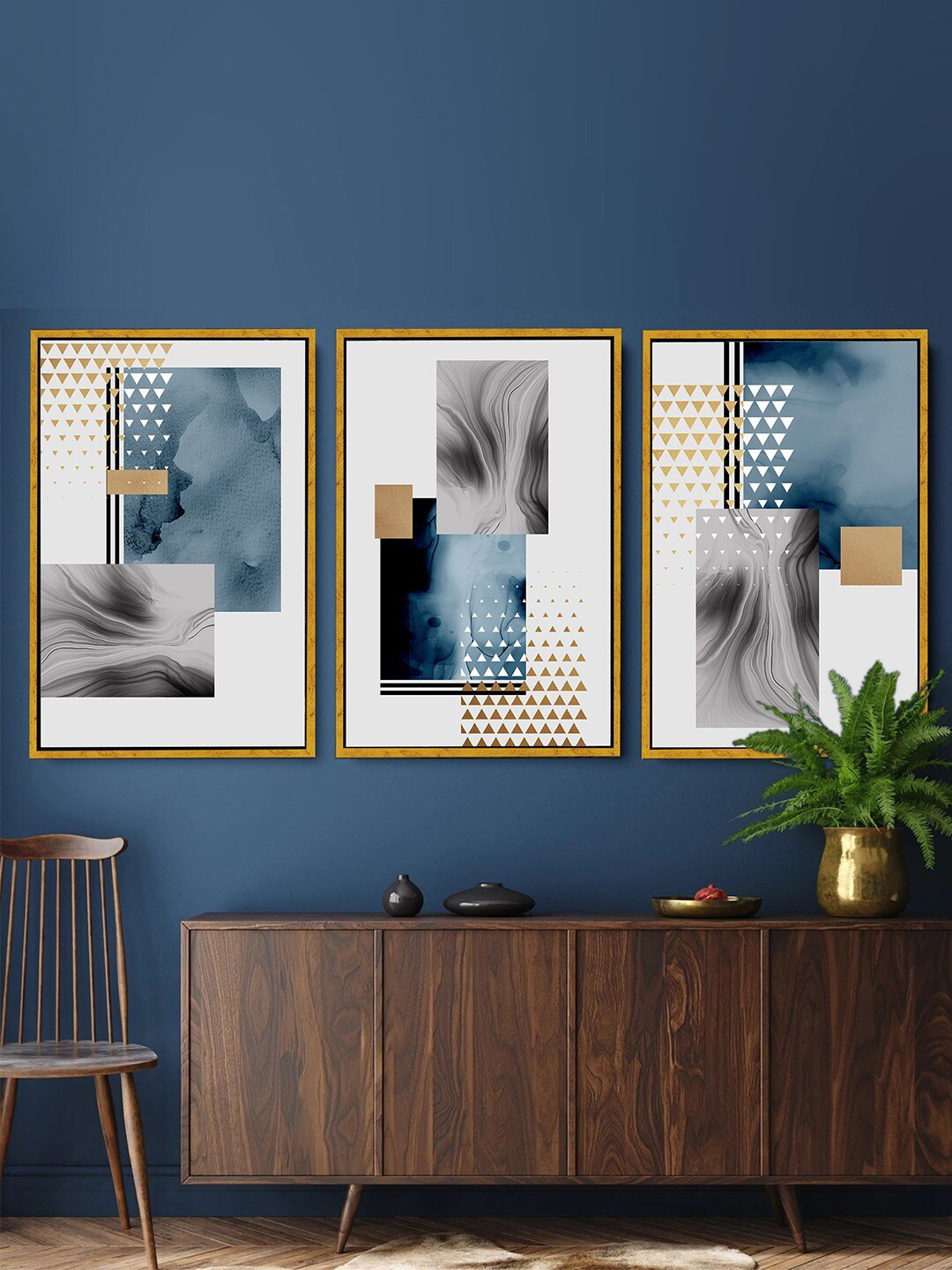 

Art Street White & Blue 3 Pieces Abstract Painting Canvas Wall Arts
