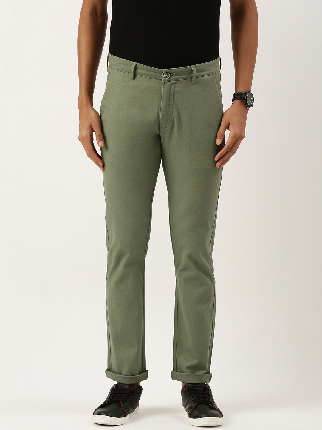 

Peter England Men Slim Fit Chinos Trousers, Olive
