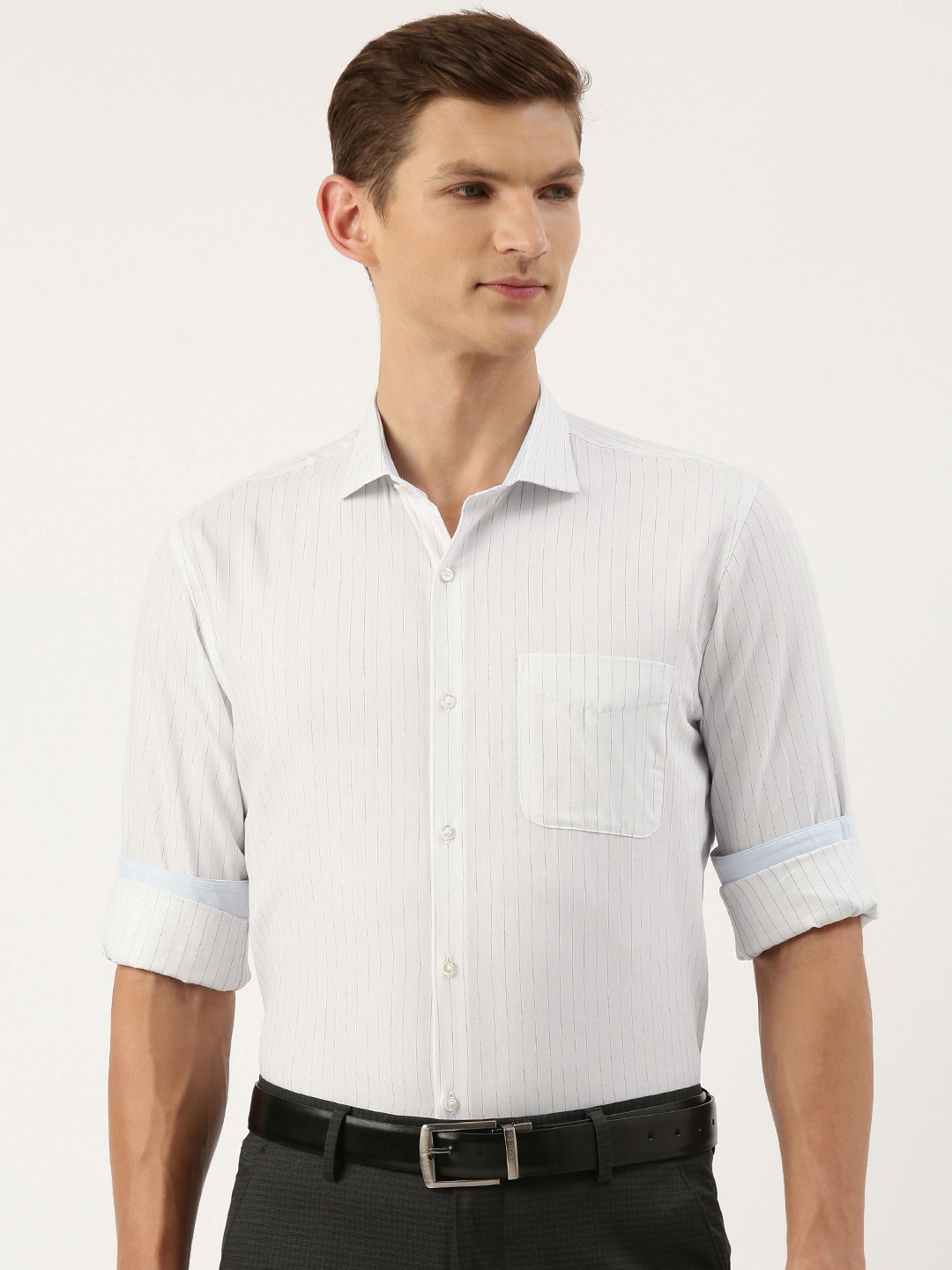 

Peter England Men Slim Fit Opaque Striped Formal Shirt, White
