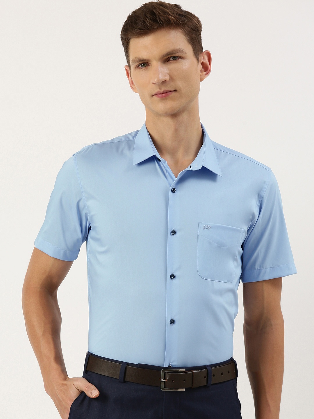 

Peter England Men Slim Fit Opaque Formal Shirt, Blue