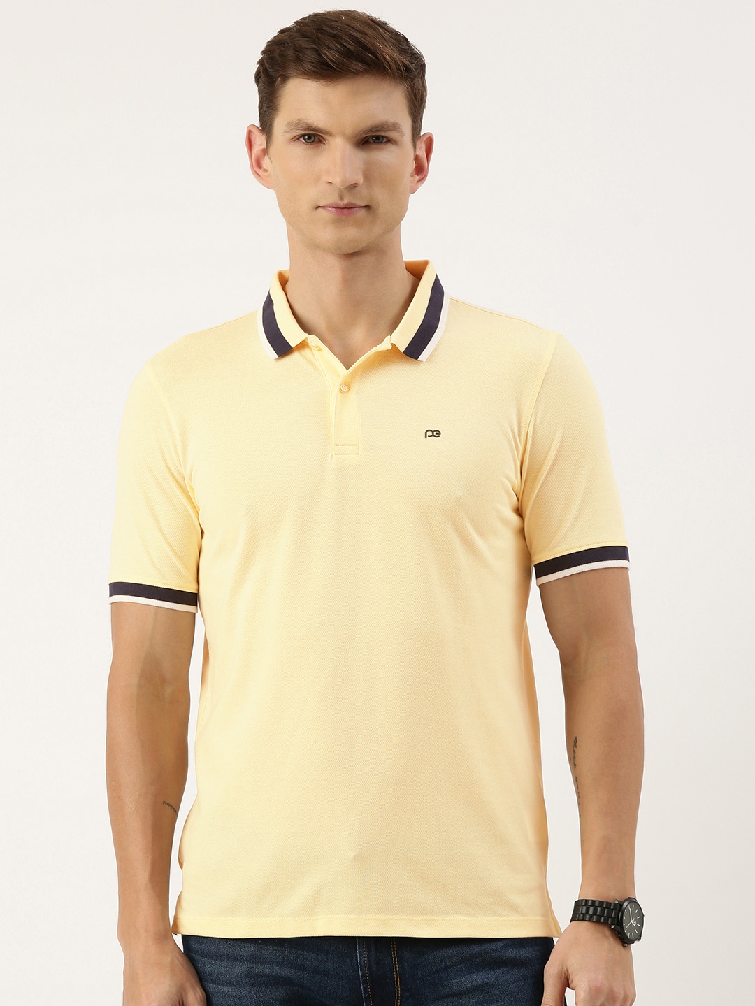 

Peter England Men Polo Collar Slim Fit T-shirt, Cream