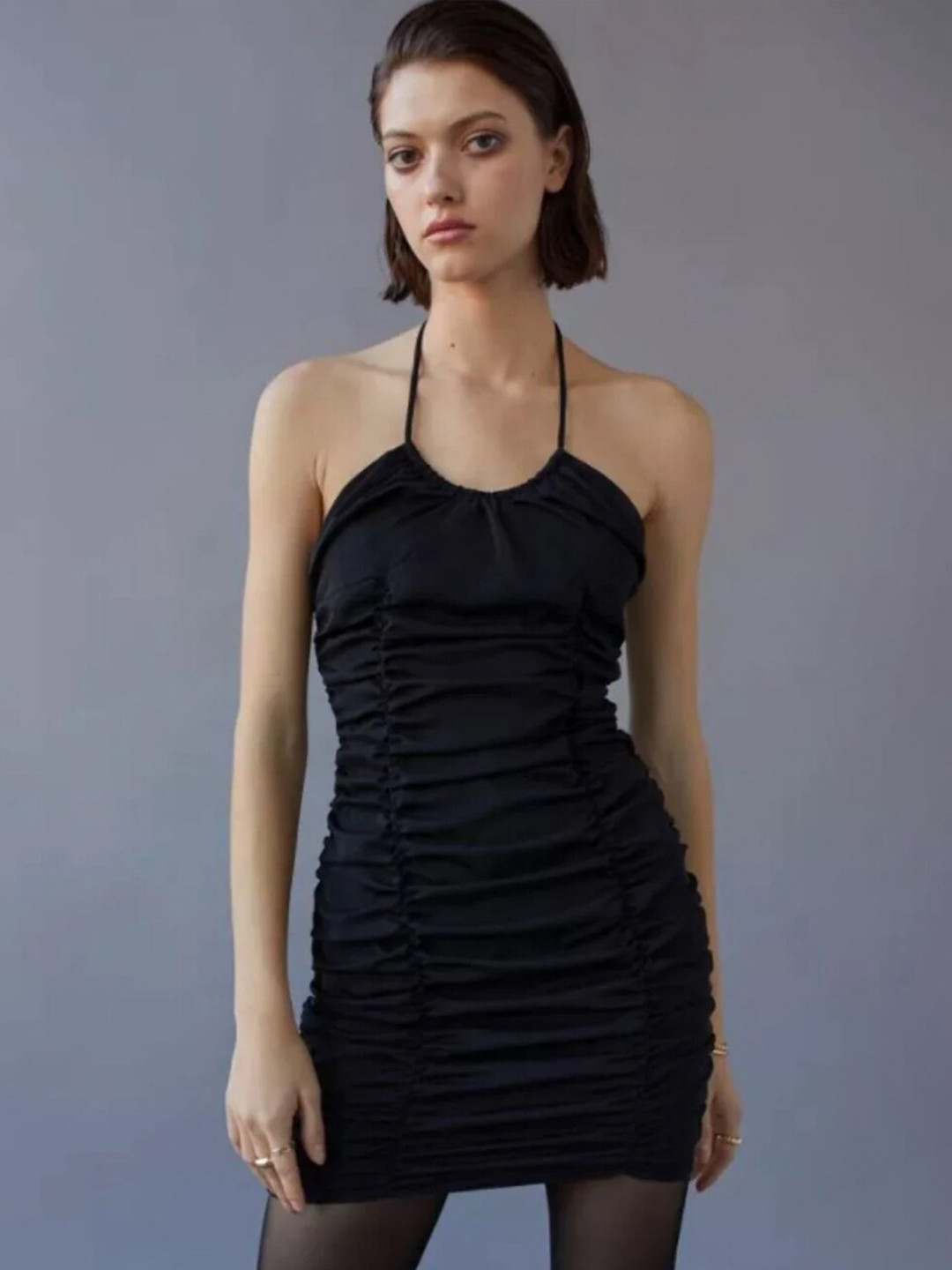 

Styched Black Halter Neck Bodycon Mini Dress
