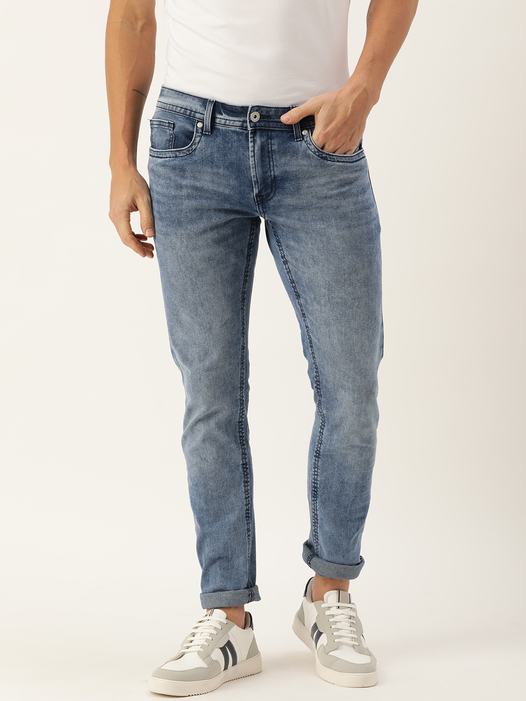 

Peter England Casuals Men Skinny Fit Light Fade Stretchable Jeans, Blue