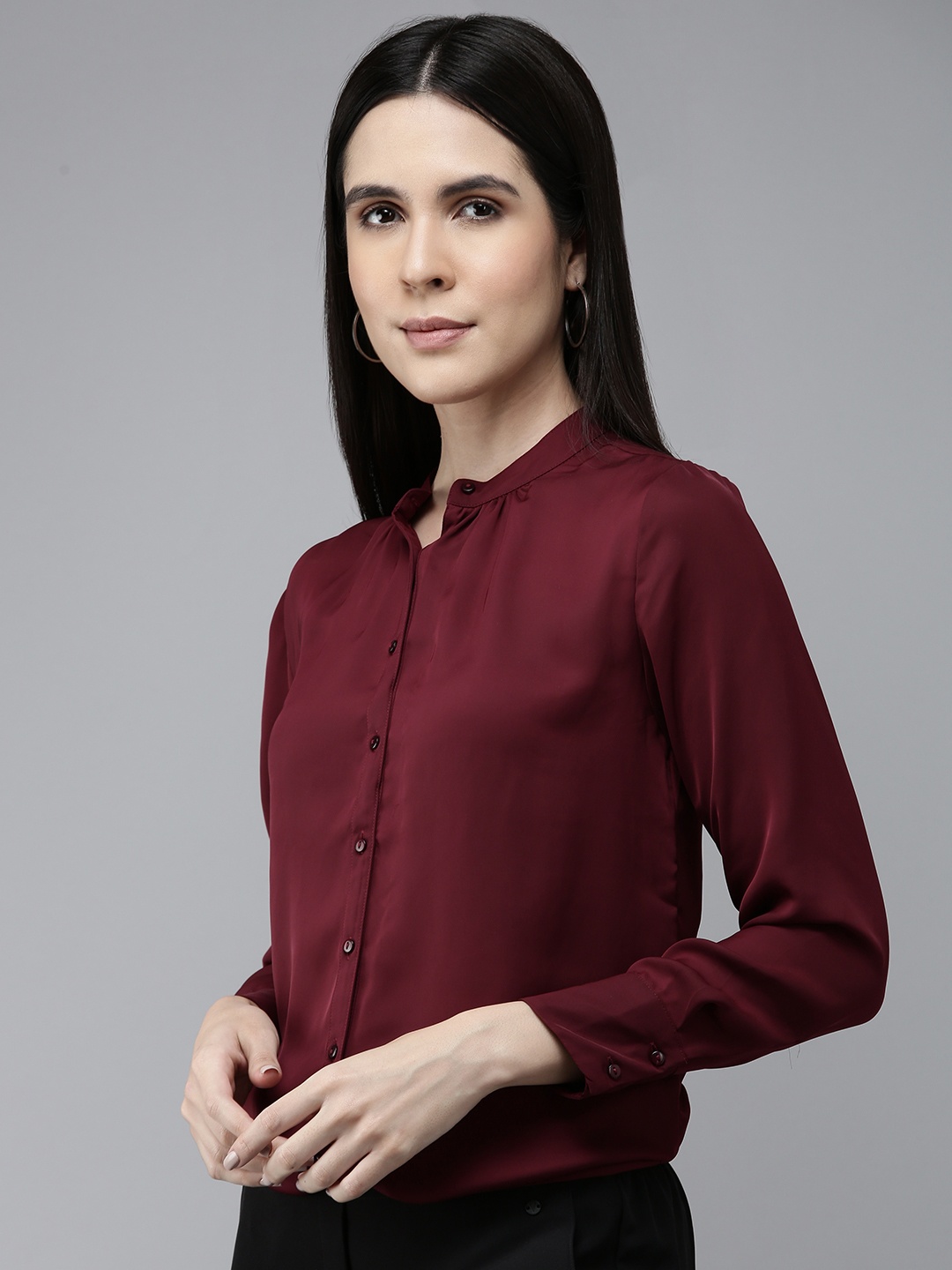 

Van Heusen Woman Mandarin Collar Shirt Style Top, Red