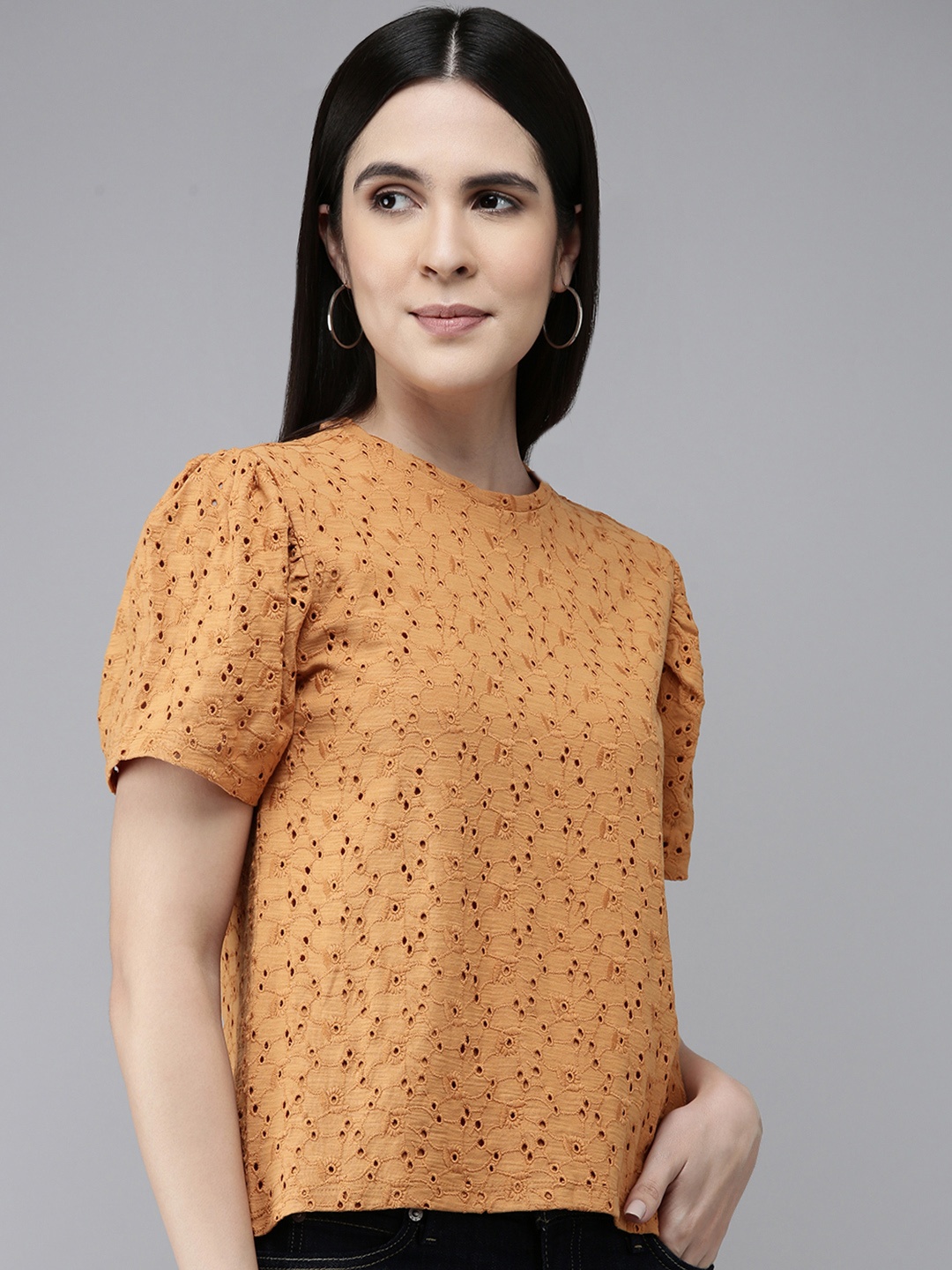 

Van Heusen Woman Embroidered Schiffli Top, Tan