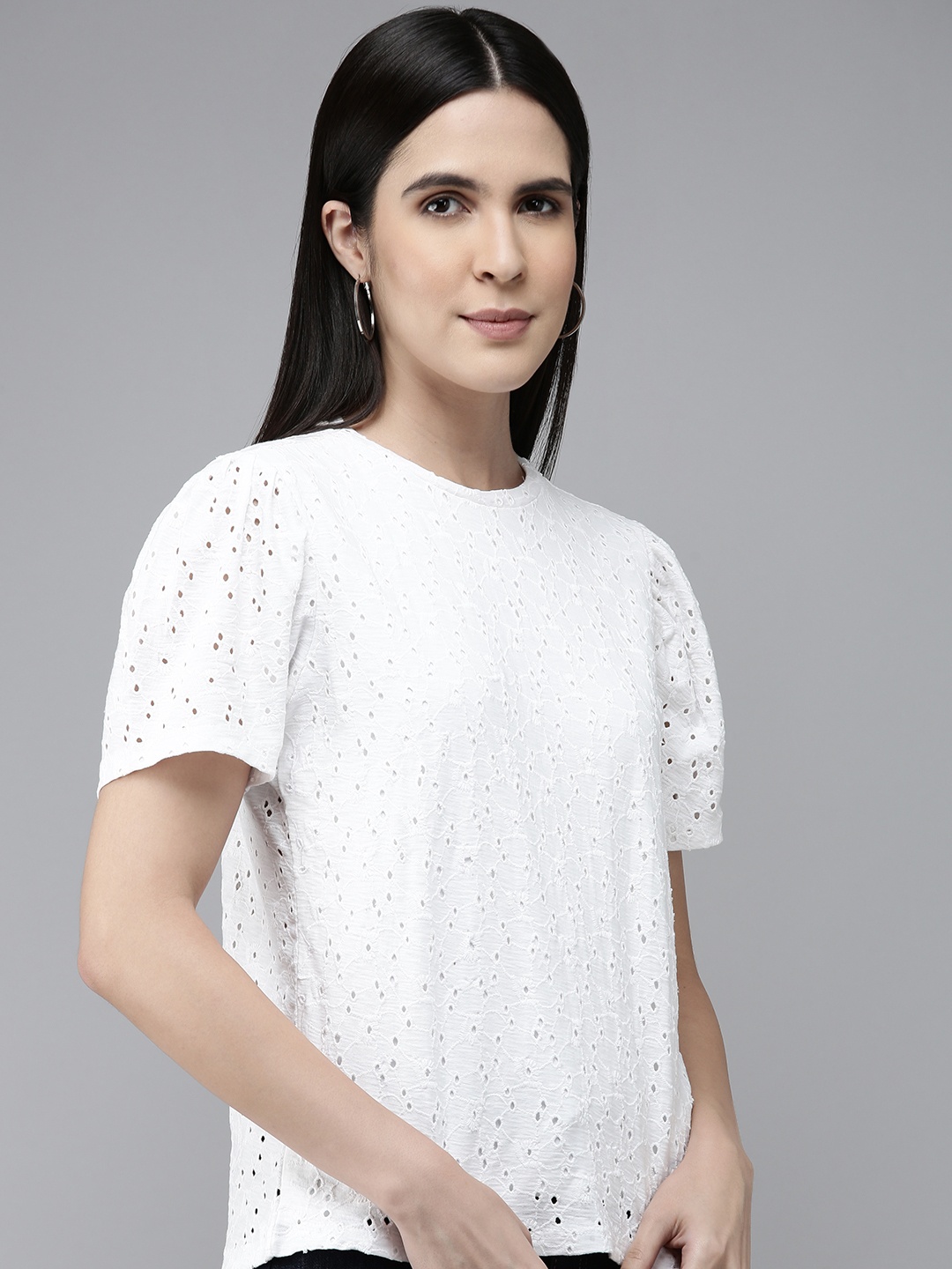 

Van Heusen Woman Embroidered Schiffli Top, White