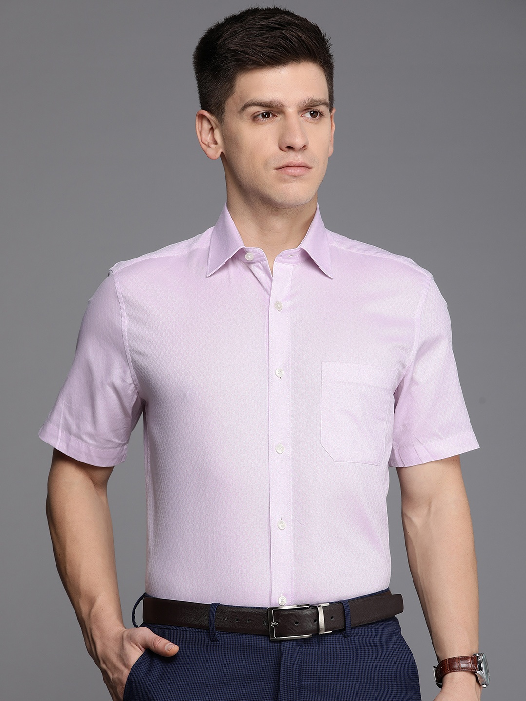 

Louis Philippe Self Design Slim Fit Pure Cotton Formal Shirt, Pink