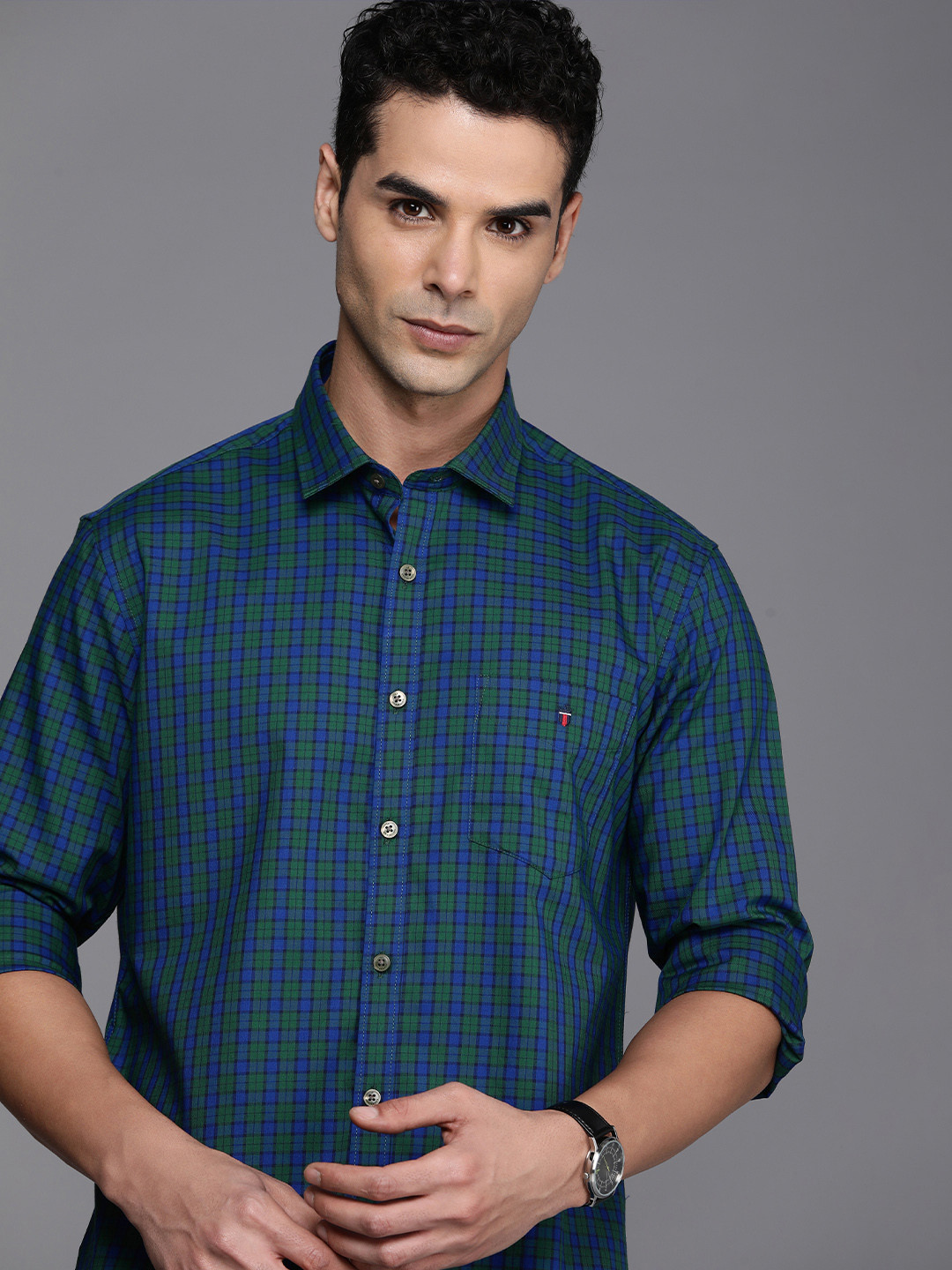 

Louis Philippe Sport Pure Cotton Slim Fit Checked Casual Shirt, Green