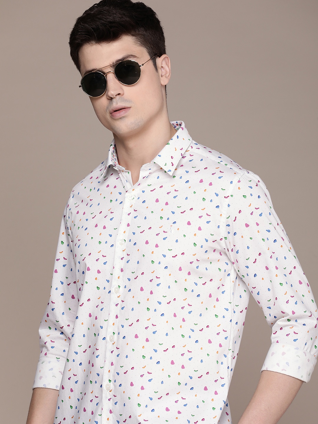 

SIMON CARTER LONDON Men Slim Fit Opaque Printed Casual Shirt, White