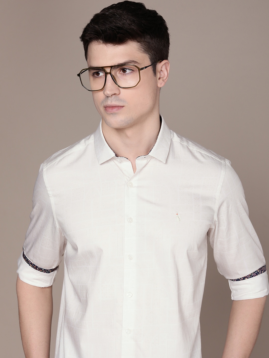 

SIMON CARTER LONDON Men Slim Fit Opaque Printed Casual Shirt, Off white
