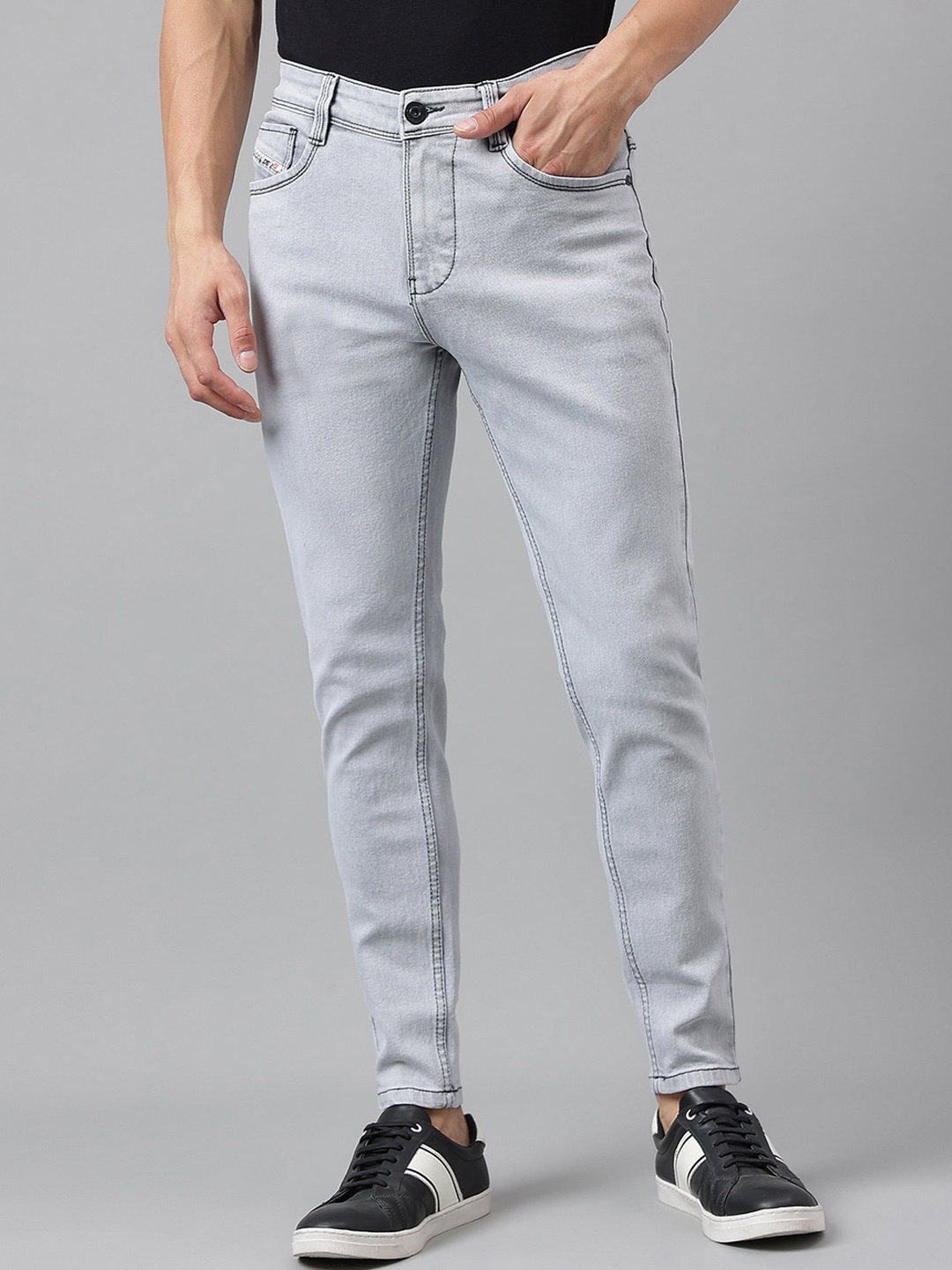 

Code 61 Men Skinny Fit Clean Look Acid Wash Stretchable Jeans, Grey
