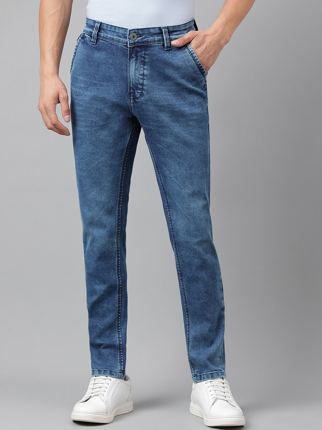 

Code 61 Men Clean Look Skinny Fit Low-Rise Light Fade Stretchable Jeans, Navy blue