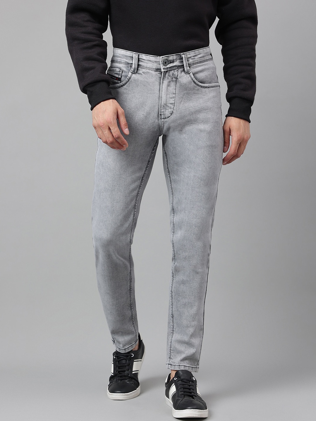 

Code 61 Men Clean Look Skinny Fit Low-Rise Heavy Fade Acid Wash Stretchable Jeans, Grey