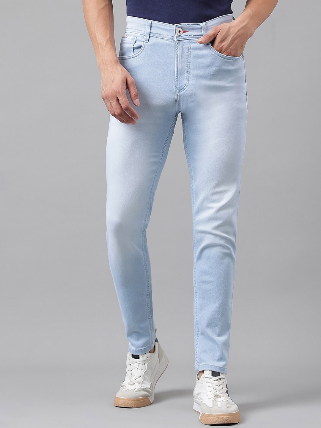 

Code 61 Men Skinny Fit Mid-Rise Light Fade Acid Wash Clean Look Stretchable Jeans, Blue